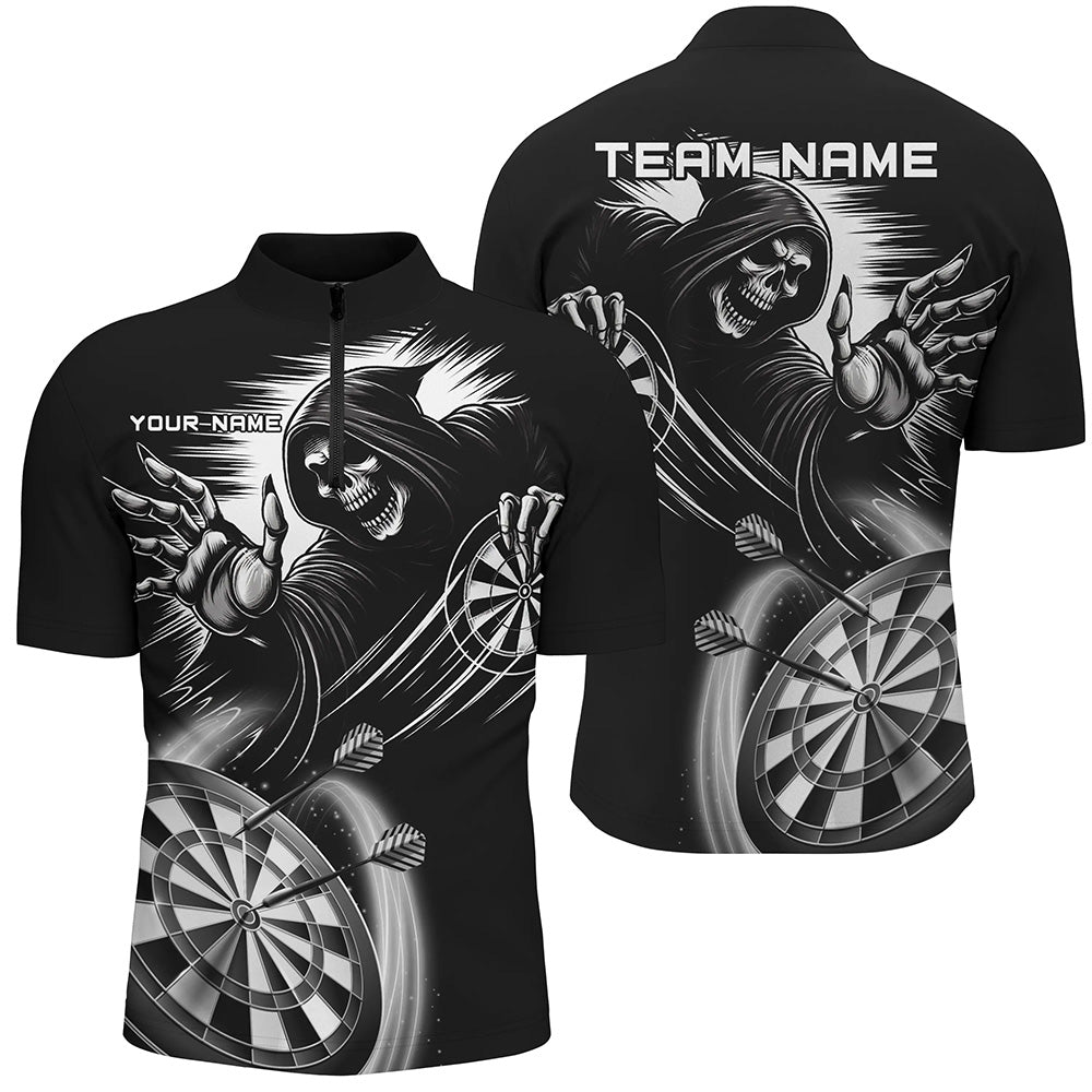 Personalized Black White Death Skeleton Dart Custom Scary Dart Team Uniform