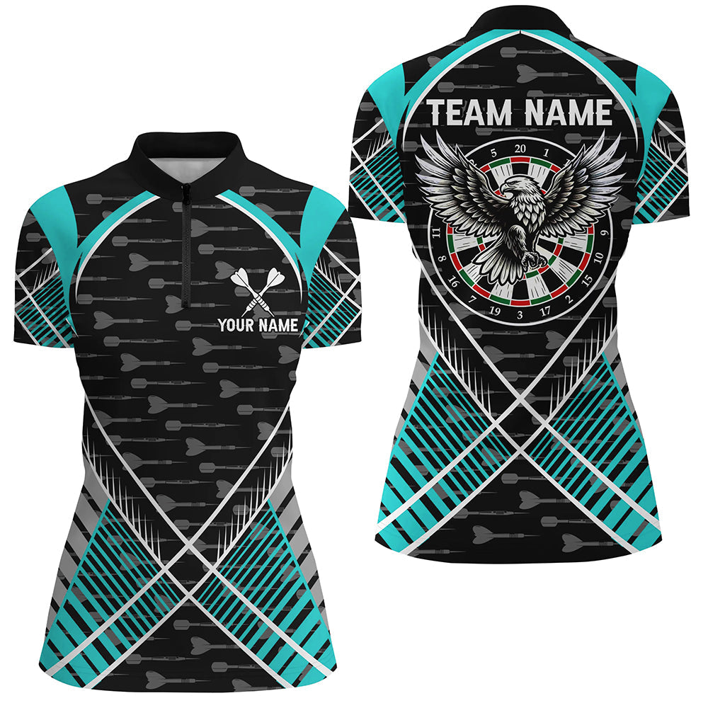 Darts Eagle Arrow Pattern Custom and Quarter-Zip, Darts Team |Turquoise