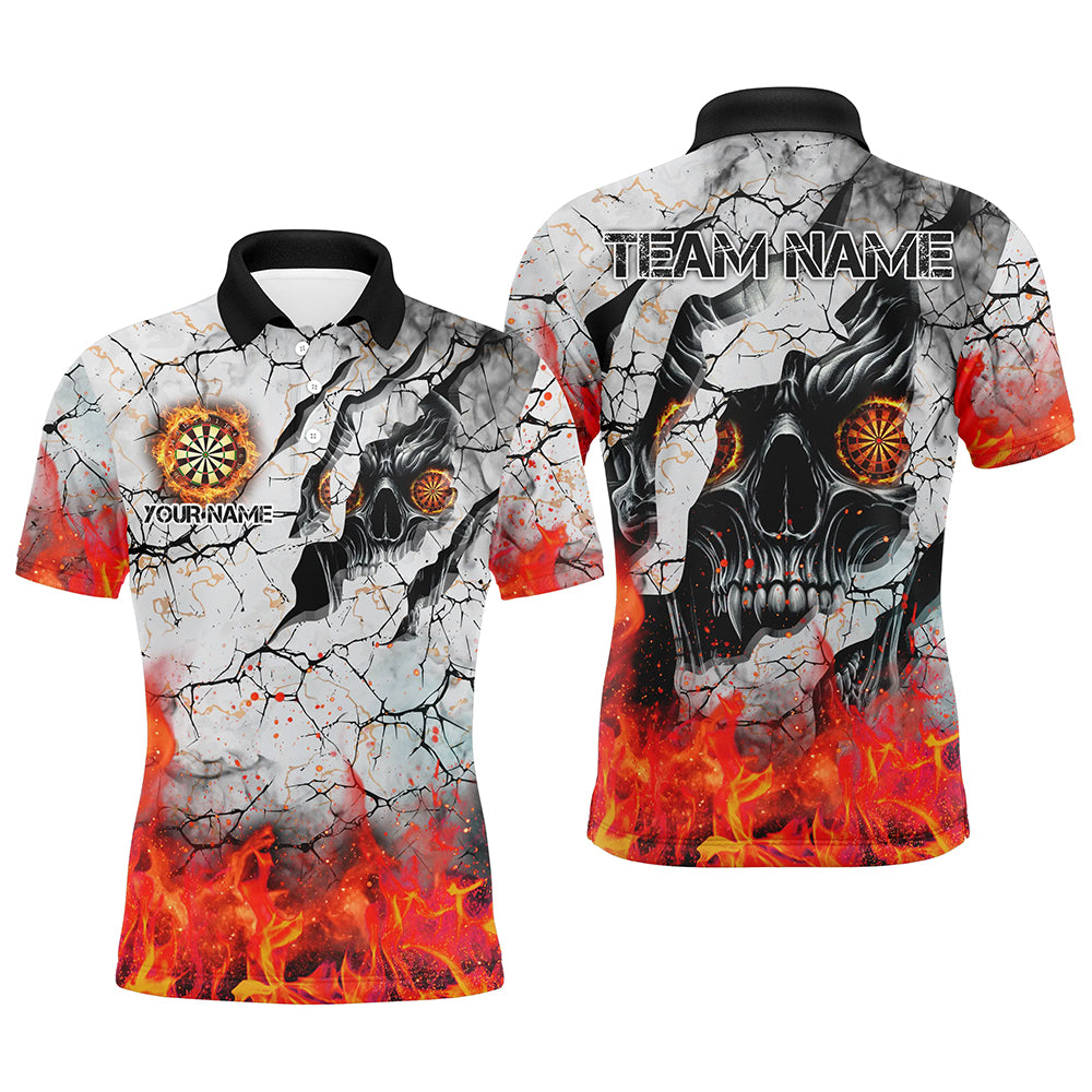 Personalized Skull Crack Pattern Men Dart Custom Fire Flame Dart Team Uniform |Orange