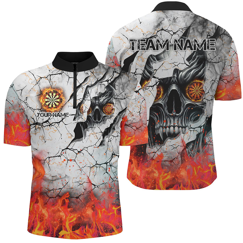 Personalized Skull Crack Pattern Men Dart Custom Fire Flame Dart Team Uniform |Orange