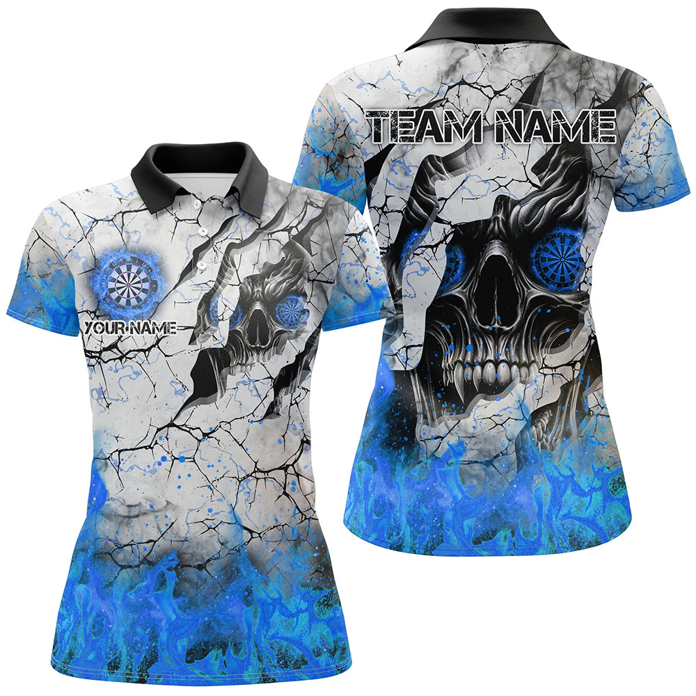 Personalized Skull Crack Pattern Men Dart Custom Fire Flame Dart Team Uniform |Blue