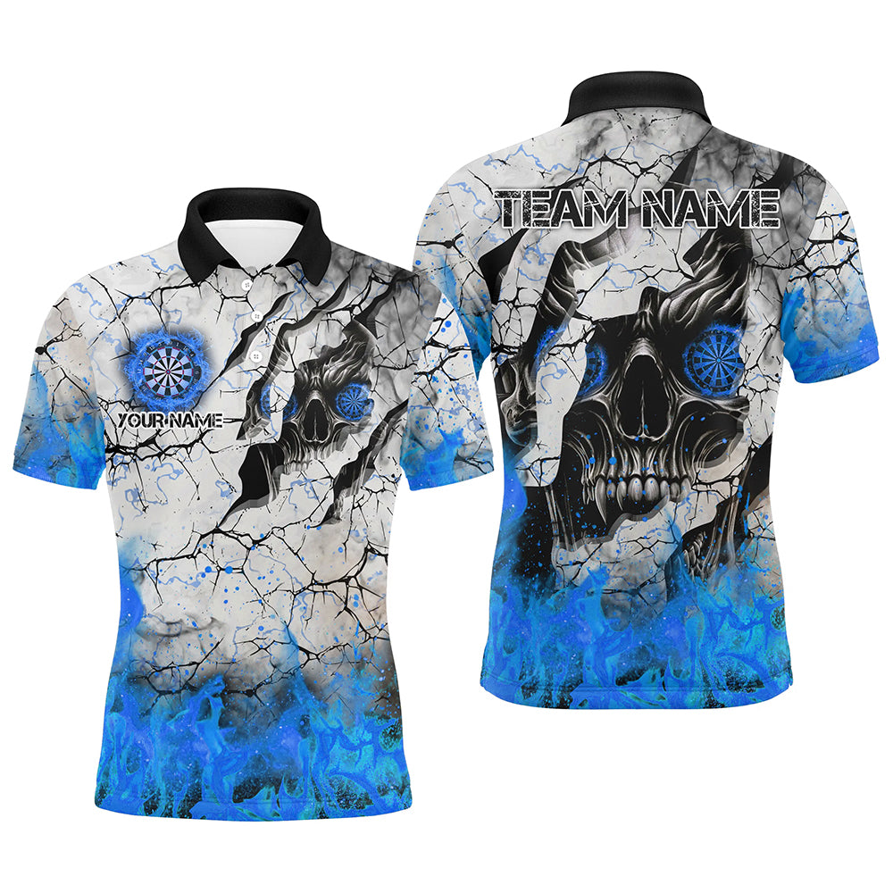 Personalized Skull Crack Pattern Men Dart Custom Fire Flame Dart Team Uniform |Blue