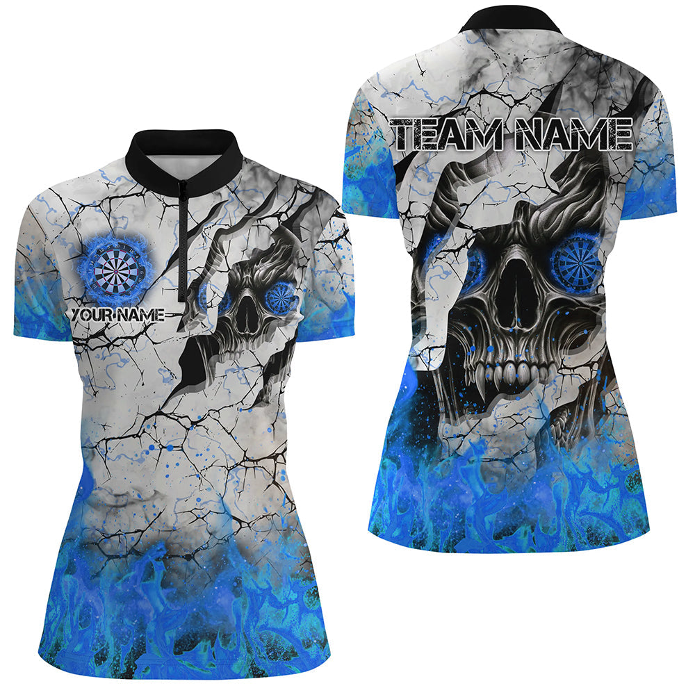 Personalized Skull Crack Pattern Men Dart Custom Fire Flame Dart Team Uniform |Blue
