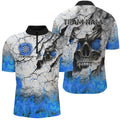 Personalized Skull Crack Pattern Men Dart Custom Fire Flame Dart Team Uniform |Blue