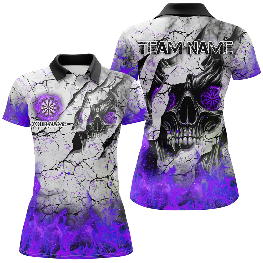 Personalized Skull Crack Pattern Men Dart Custom Fire Flame Dart Team Uniform |Purple
