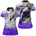 Personalized Skull Crack Pattern Men Dart Custom Fire Flame Dart Team Uniform |Purple