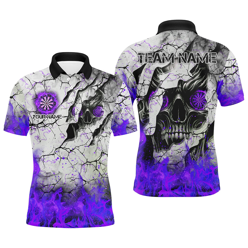 Personalized Skull Crack Pattern Men Dart Custom Fire Flame Dart Team Uniform |Purple