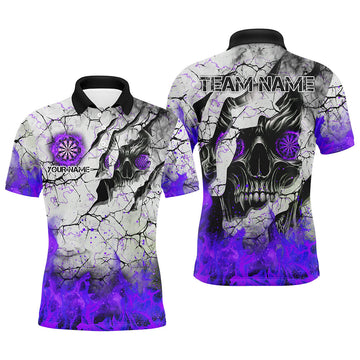 Personalized Skull Crack Pattern Men Dart Custom Fire Flame Dart Team Uniform |Purple