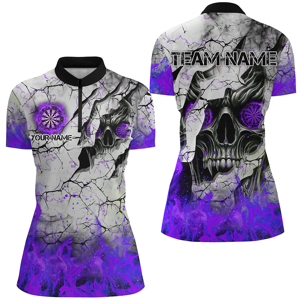 Personalized Skull Crack Pattern Men Dart Custom Fire Flame Dart Team Uniform |Purple