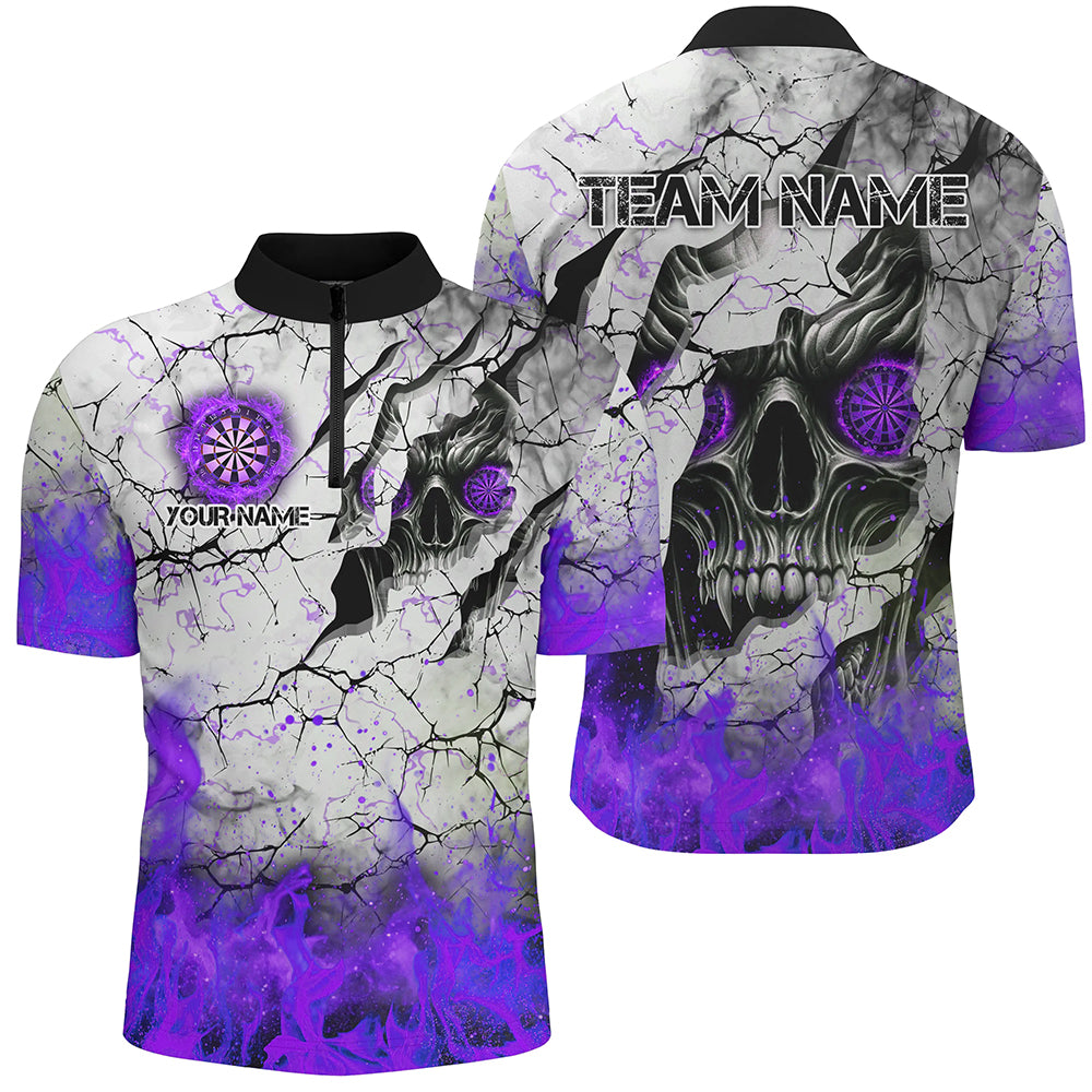 Personalized Skull Crack Pattern Men Dart Custom Fire Flame Dart Team Uniform |Purple