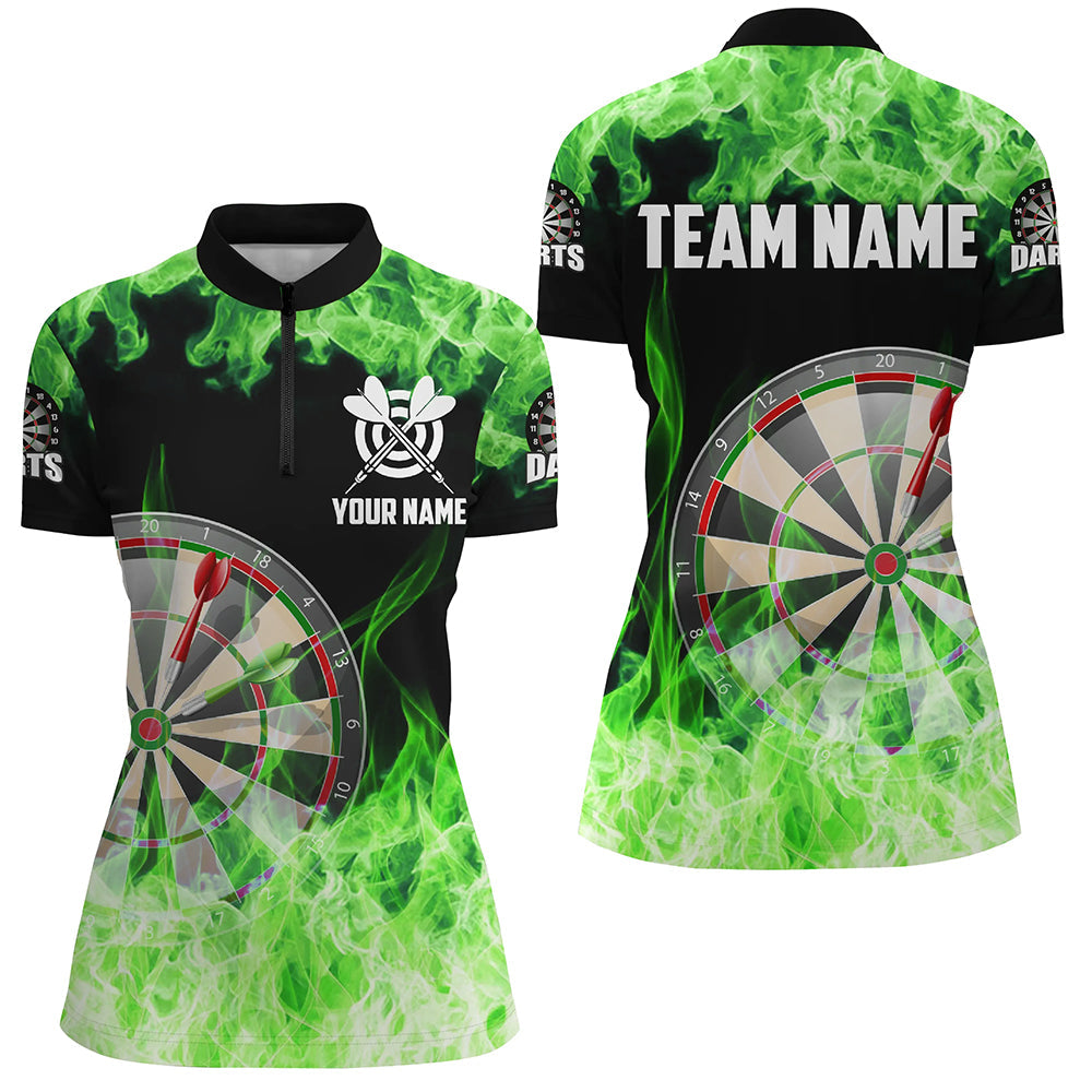 Green Fire Flame Dartboard Men Darts Quarter-Zip Custom Darts For Team Dart