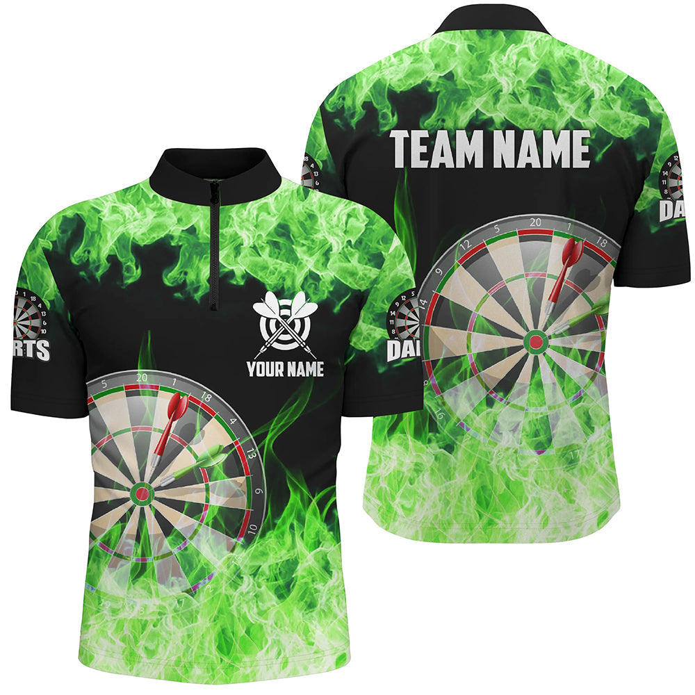 Green Fire Flame Dartboard Men Darts Quarter-Zip Custom Darts For Team Dart