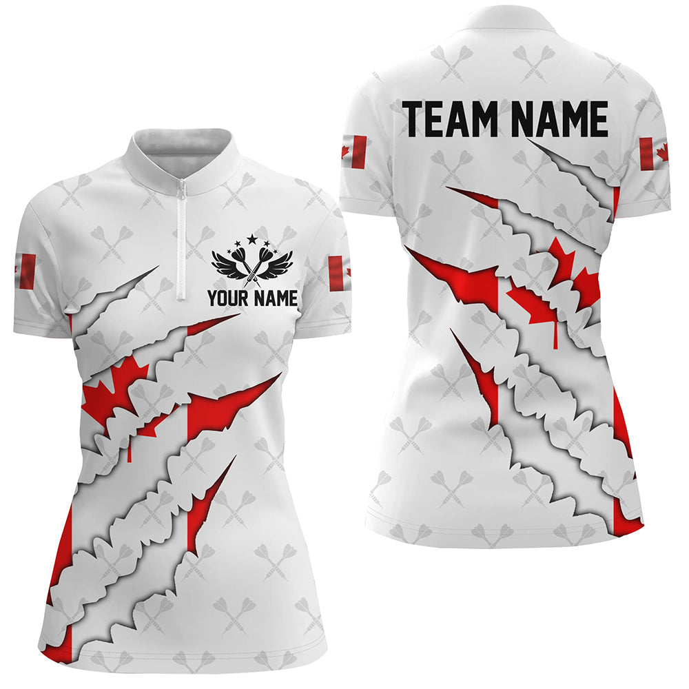 Canada Flag Darts Pattern Custom and Quarter-Zip, White Patriotic Darts
