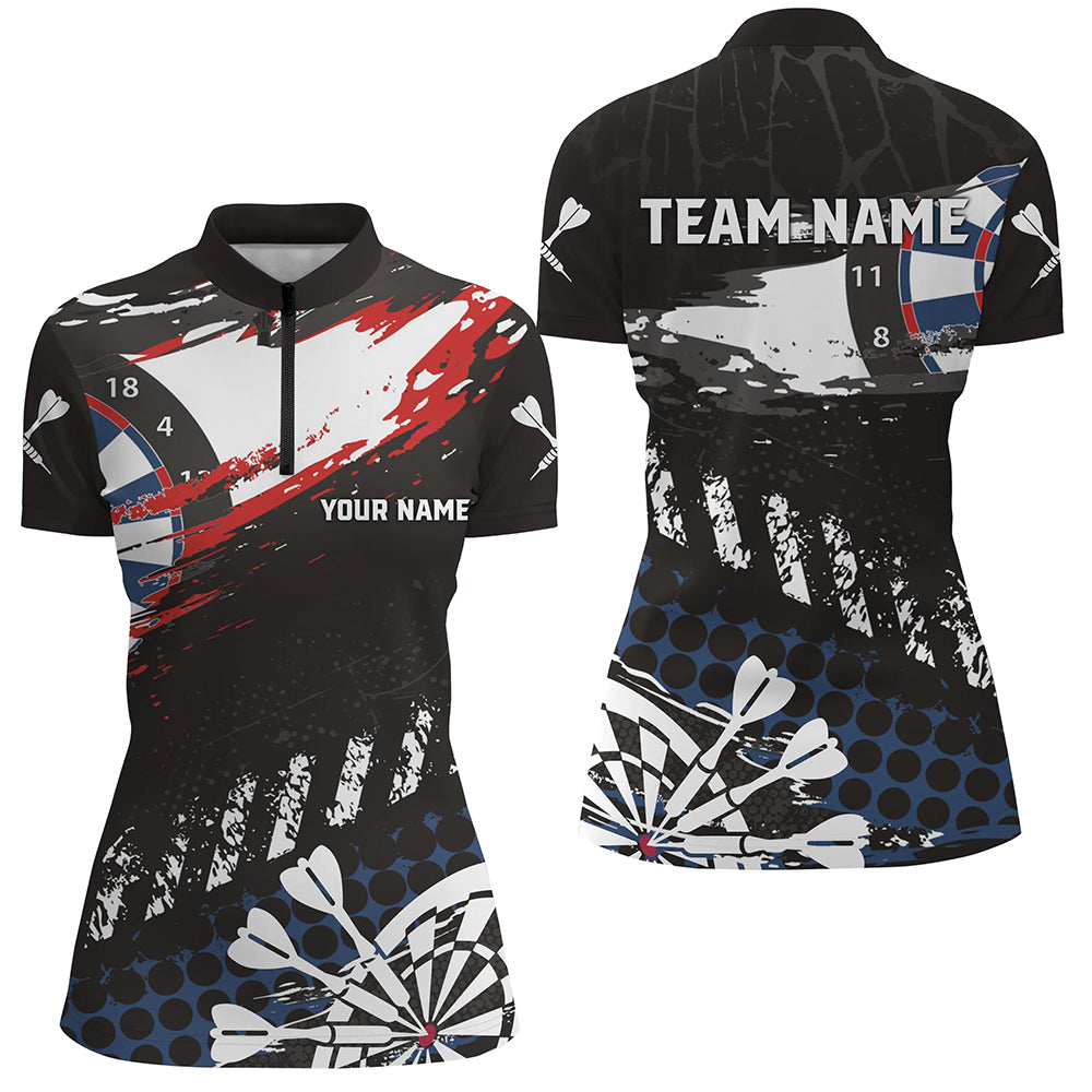 Personalized Grunge Style Men Darts Quarter-Zip Custom Name Retro Darts Team