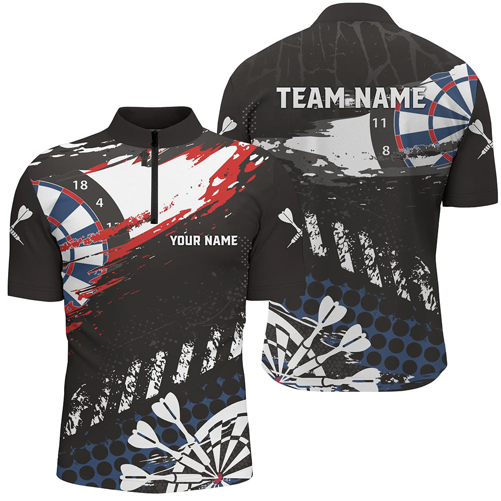 Personalized Grunge Style Men Darts Quarter-Zip Custom Name Retro Darts Team