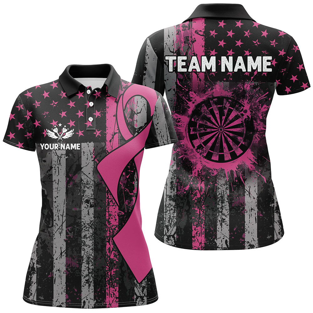 Custom Pink Ribbon Grunge American Flag Patriotic Darts, Breast Cancer Darts