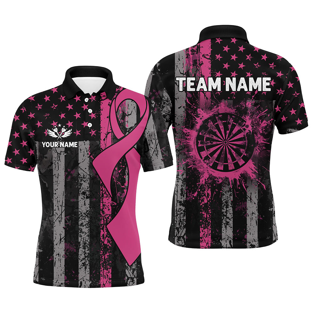 Custom Pink Ribbon Grunge American Flag Patriotic Darts, Breast Cancer Darts