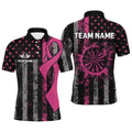 Custom Pink Ribbon Grunge American Flag Patriotic Darts, Breast Cancer Darts
