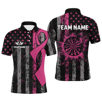 Custom Pink Ribbon Grunge American Flag Patriotic Darts, Breast Cancer Darts