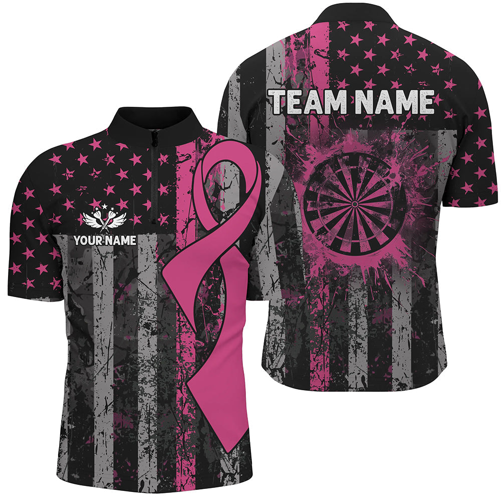 Custom Pink Ribbon Grunge American Flag Patriotic Darts, Breast Cancer Darts