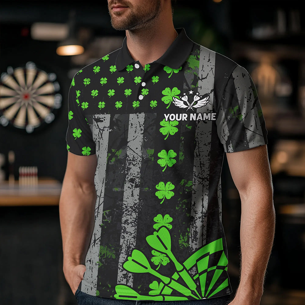 Green Grunge US Flag Luckiest Shamrock Patriotic Men Dart Custom St Patrick Day Dart