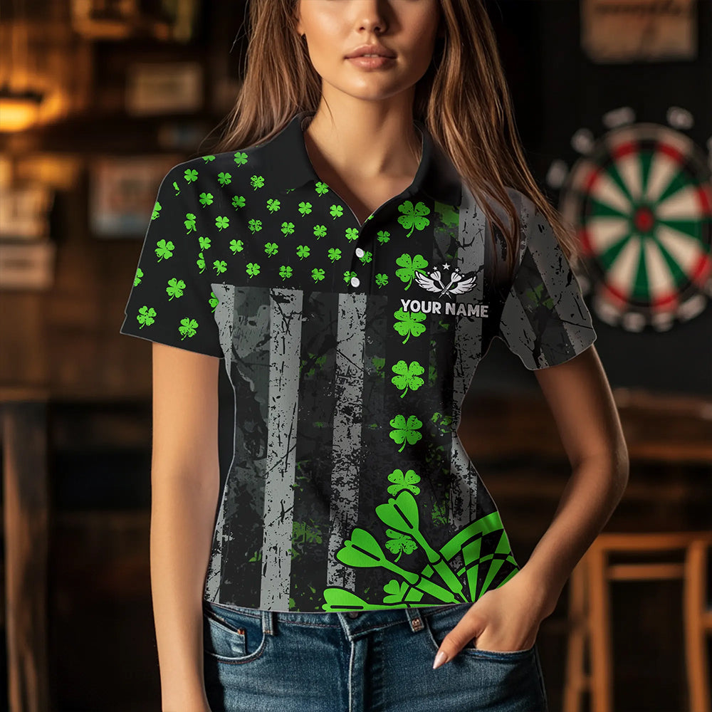 Green Grunge US Flag Luckiest Shamrock Patriotic Men Dart Custom St Patrick Day Dart