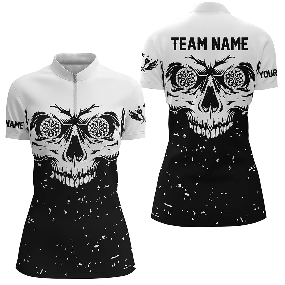 Customized Grunge Black White Skull Darts Men Quarter-Zip, Team League Darts