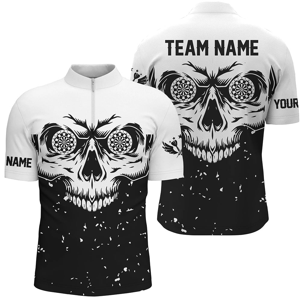 Customized Grunge Black White Skull Darts Men Quarter-Zip, Team League Darts