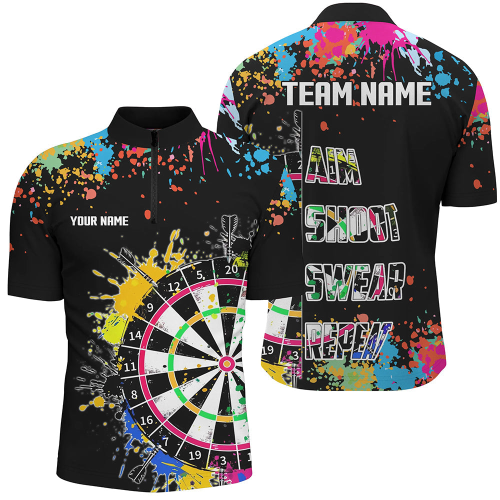 Funny Dartboards Colorful Paint Aim Shoot Swear Repeat Custom Men Darts, Dart |Black