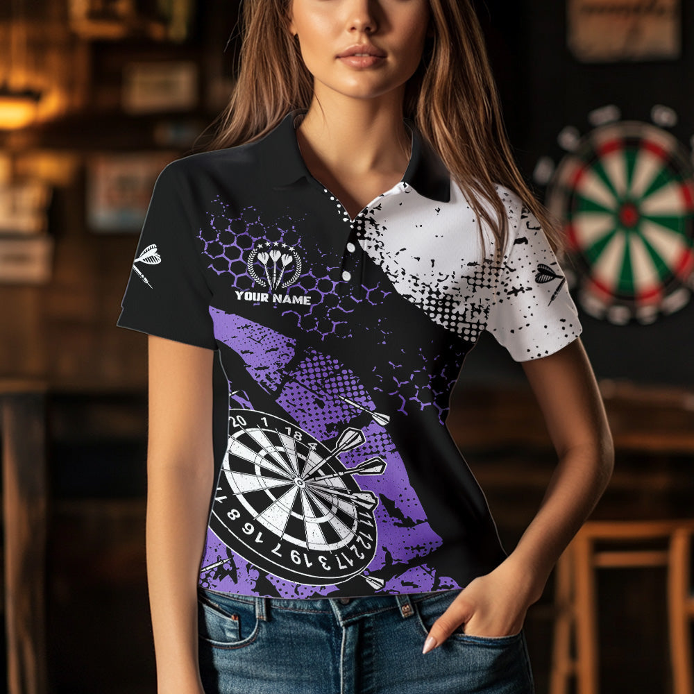 Retro Black Purple Grunge Pattern Darts, Custom Men Dart Team Dart