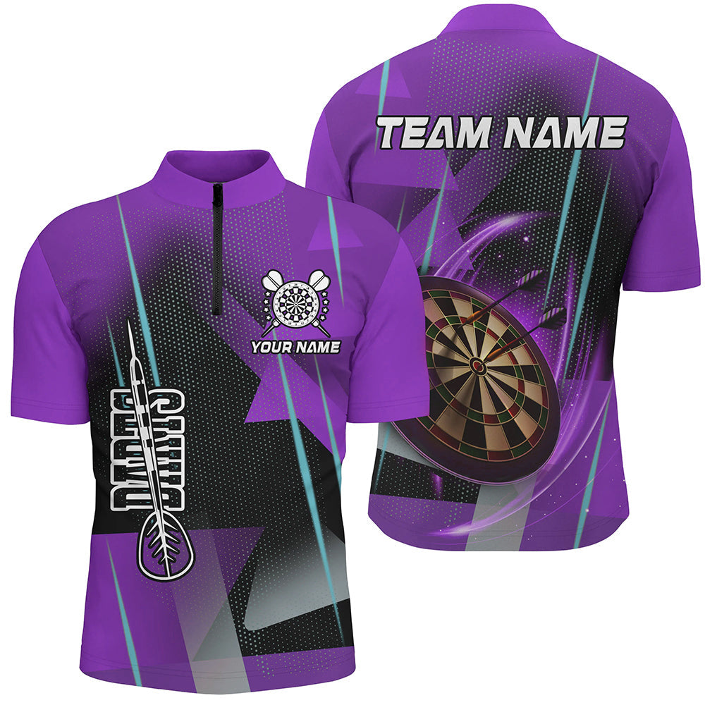 Personalized 3D All Over Print Darts Men and Quarter-Zip Custom Purple Darts Team