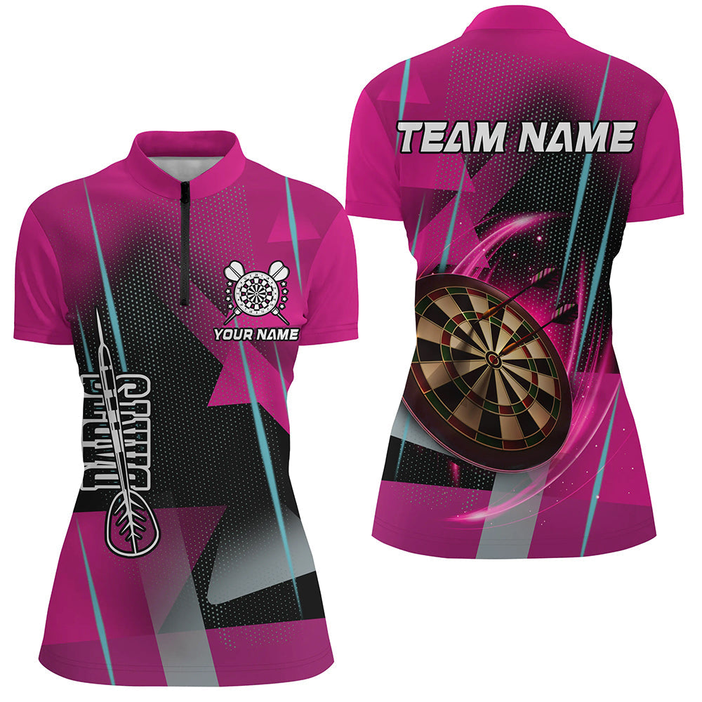 Personalized 3D All Over Print Darts Men and Quarter-Zip Custom Pink Darts Team