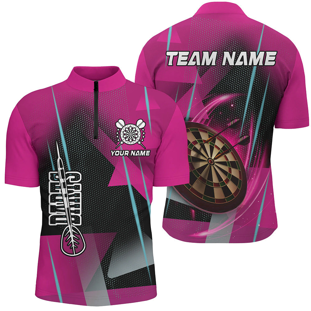 Personalized 3D All Over Print Darts Men and Quarter-Zip Custom Pink Darts Team