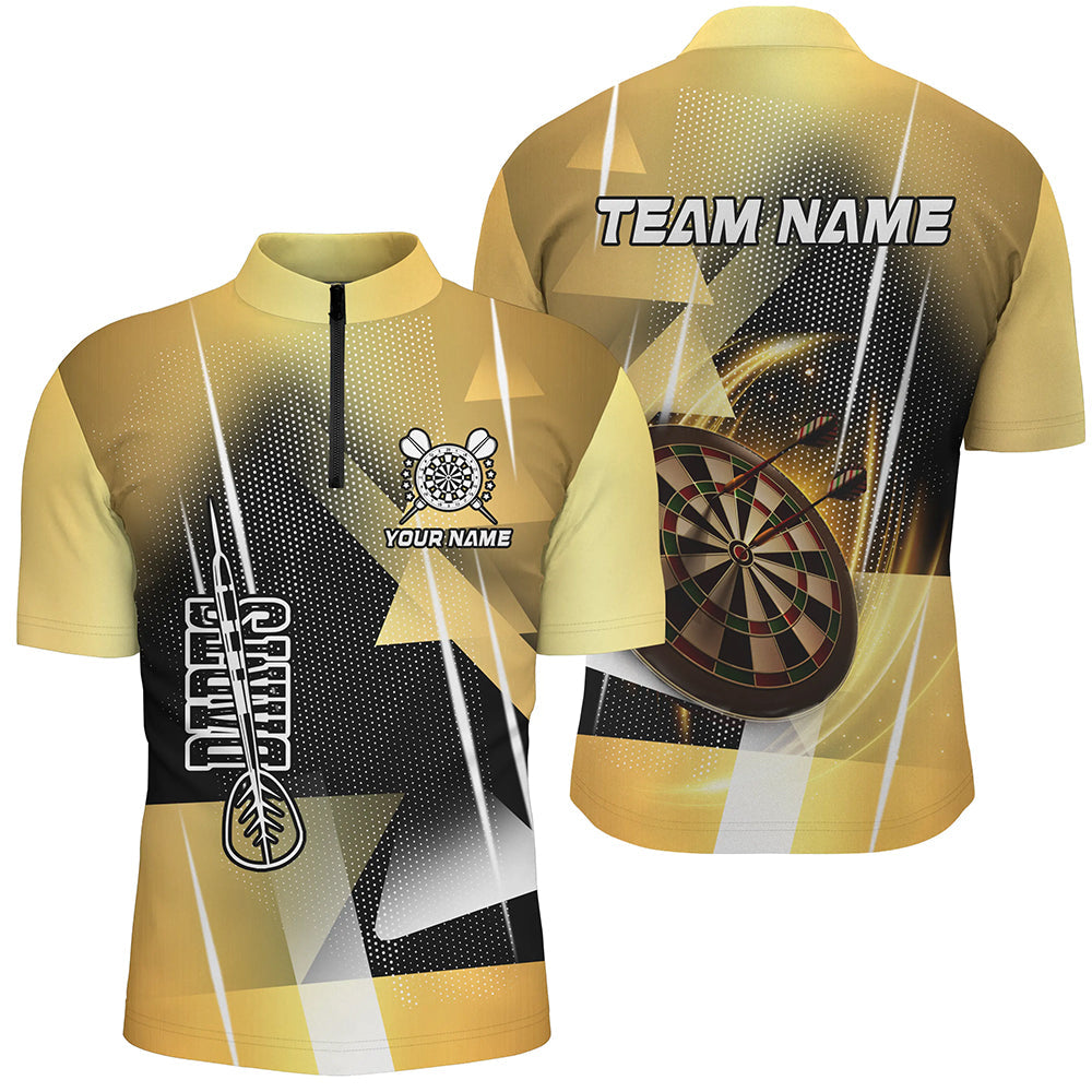 Personalized 3D All Over Print Darts Men and Quarter-Zip Custom Yellow Darts Team