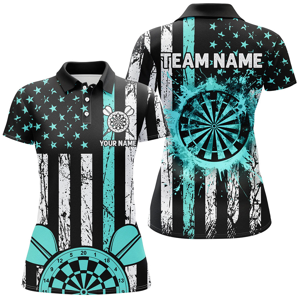 Custom Turquoise Grunge US Flag Patriotic Darts, Darts Tournament Retro Style