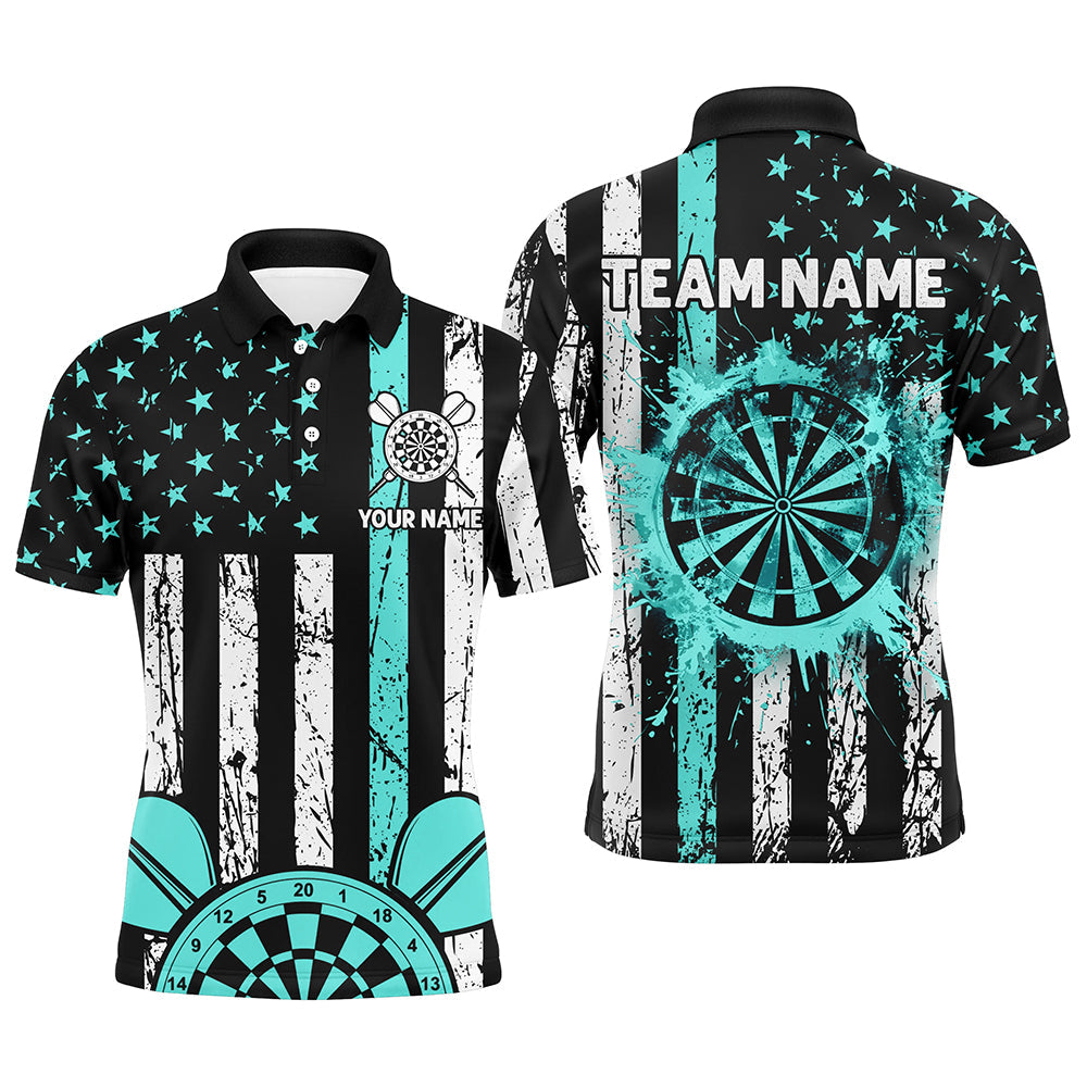 Custom Turquoise Grunge US Flag Patriotic Darts, Darts Tournament Retro Style