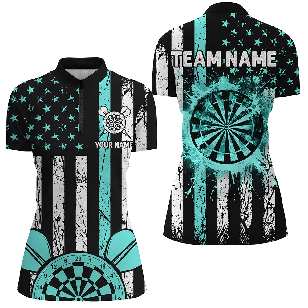 Custom Turquoise Grunge US Flag Patriotic Darts, Darts Tournament Retro Style