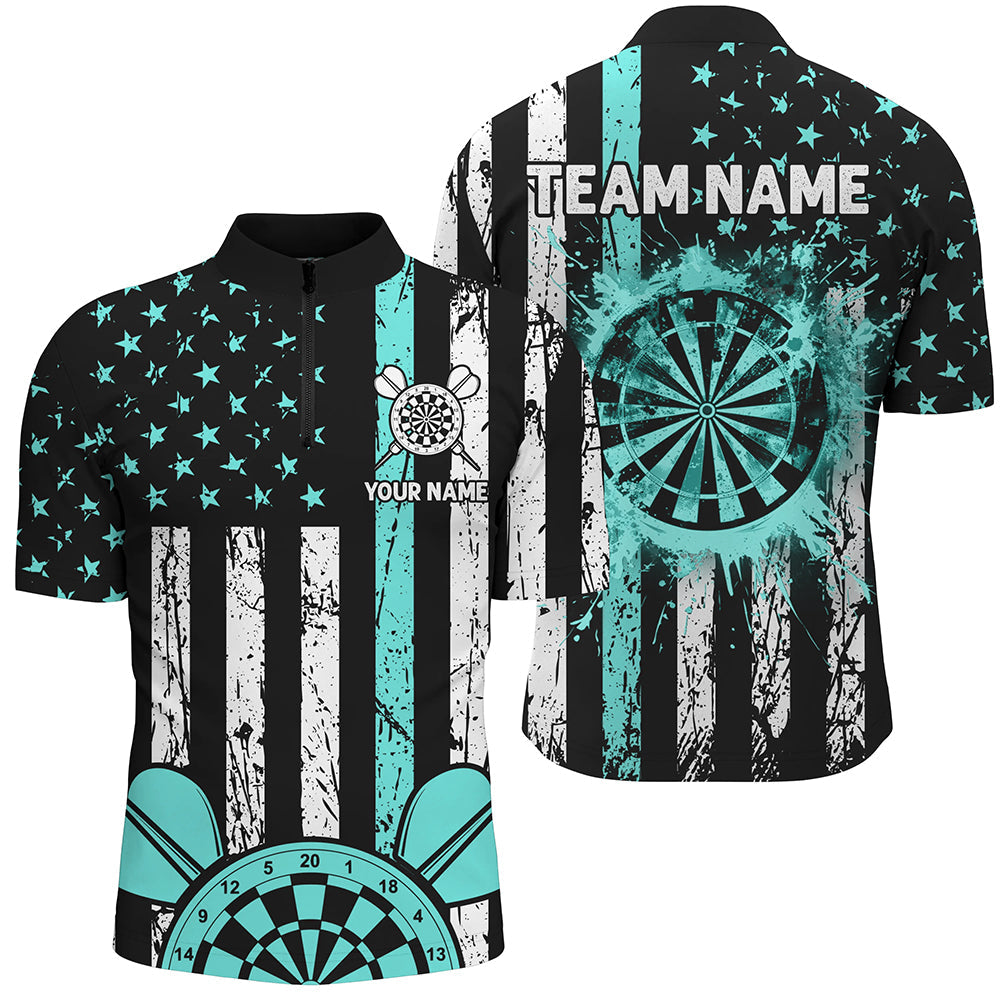 Custom Turquoise Grunge US Flag Patriotic Darts, Darts Tournament Retro Style