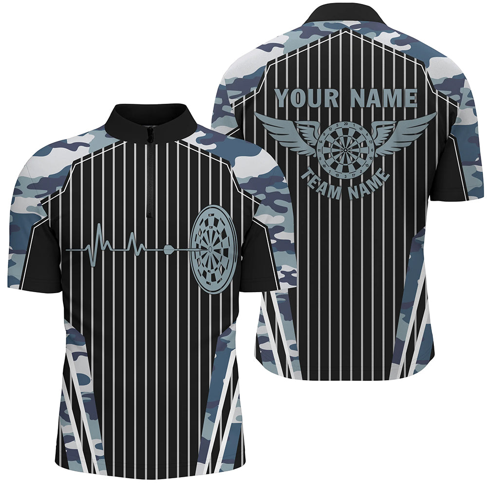 Blue Camo Dartboard Pulse Heartbeat Custom Men Dart, Funny Wings Cool Dart Team