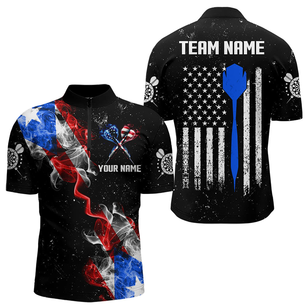 Customized Grunge US Flag Smoke Darts and Quarter-Zip, Patriotic Darts