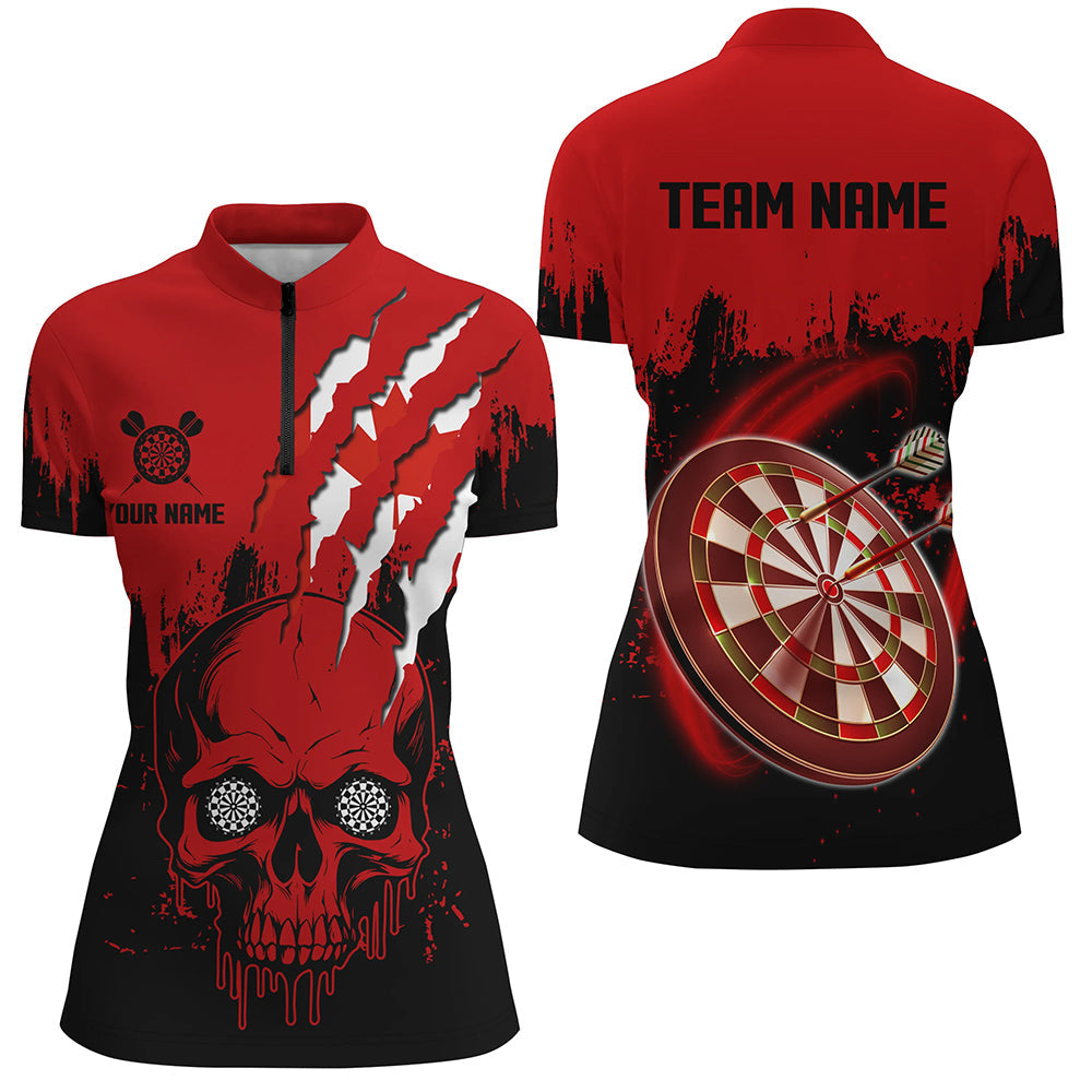 Black Red Dart Skull Canada Flag Men Quarter-Zip Custom Patriotic Dart Team