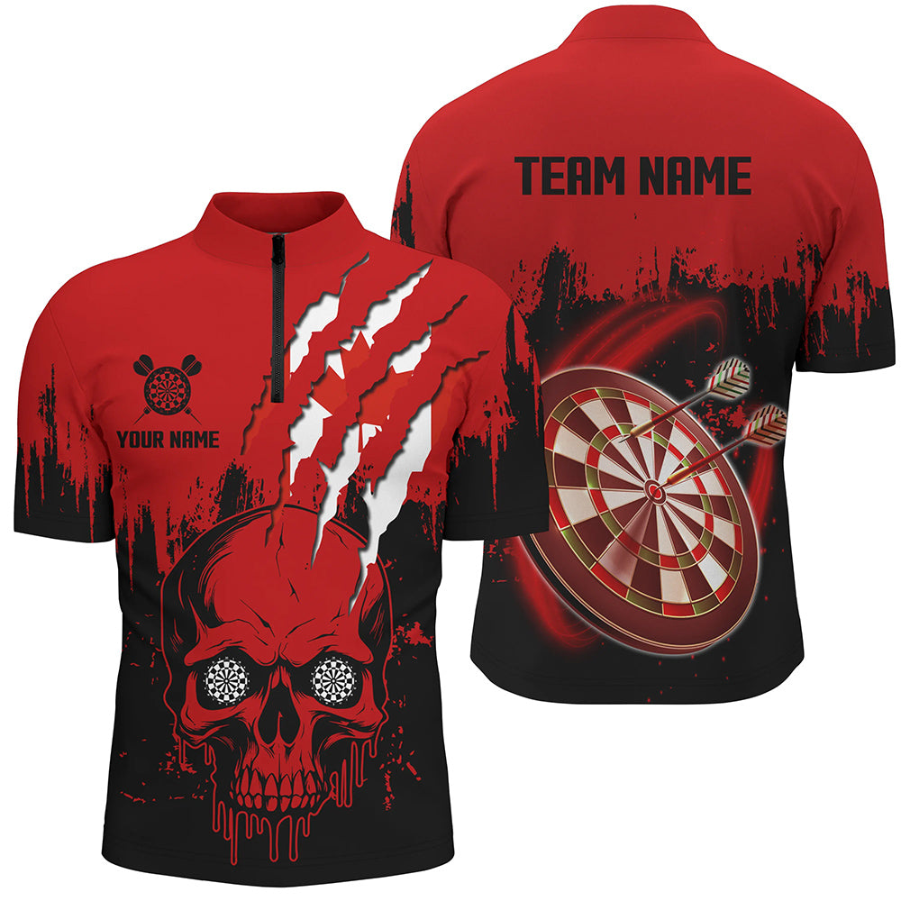 Black Red Dart Skull Canada Flag Men Quarter-Zip Custom Patriotic Dart Team