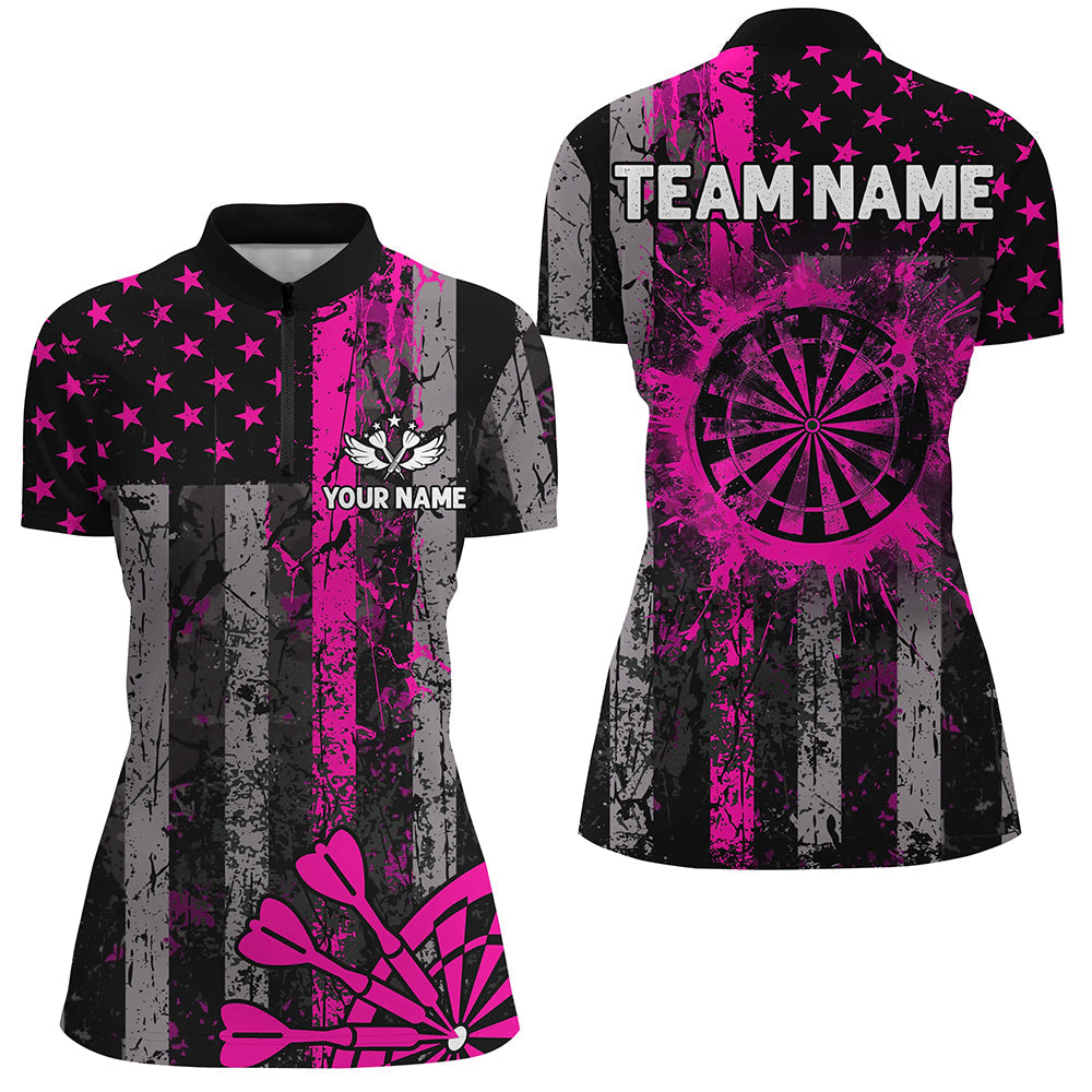 Custom Pink Grunge US Flag Patriotic Darts, Retro Darts Board Darts Team