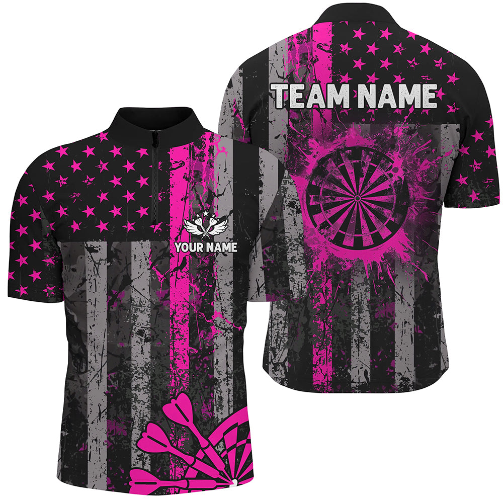 Custom Pink Grunge US Flag Patriotic Darts, Retro Darts Board Darts Team