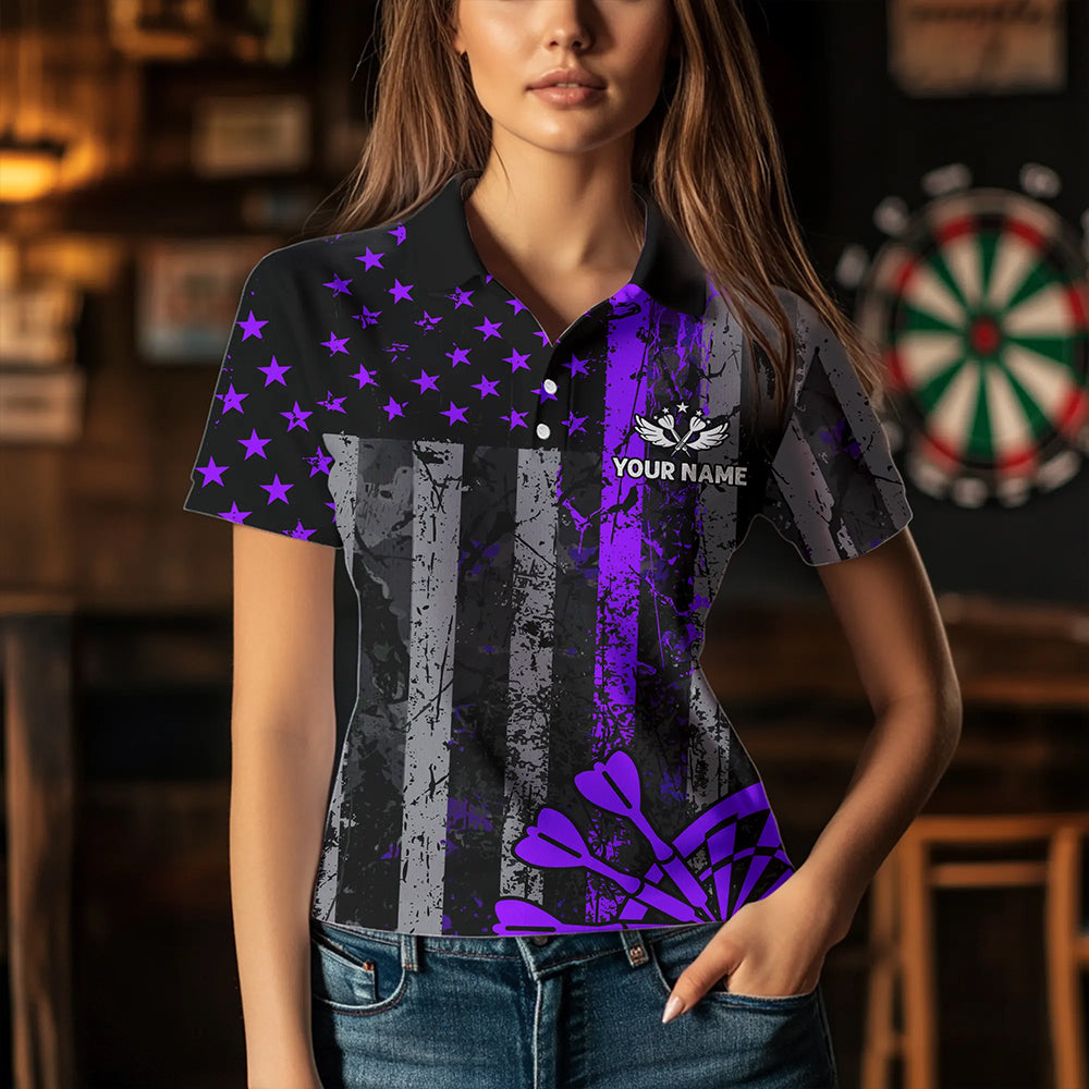 Custom Purple Grunge US Flag Patriotic Darts, Retro Darts Board Darts Team