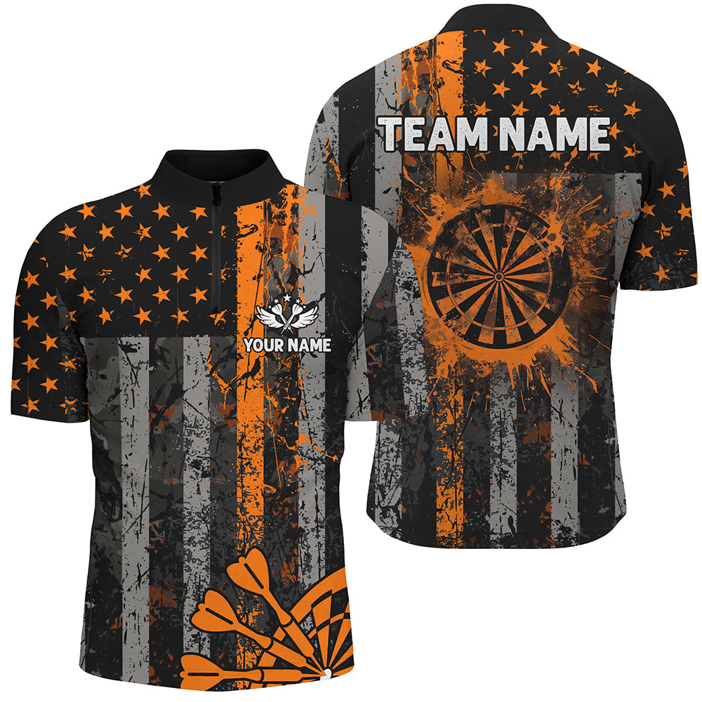 Custom Orange Grunge US Flag Patriotic Darts, Retro Darts Board Darts Team