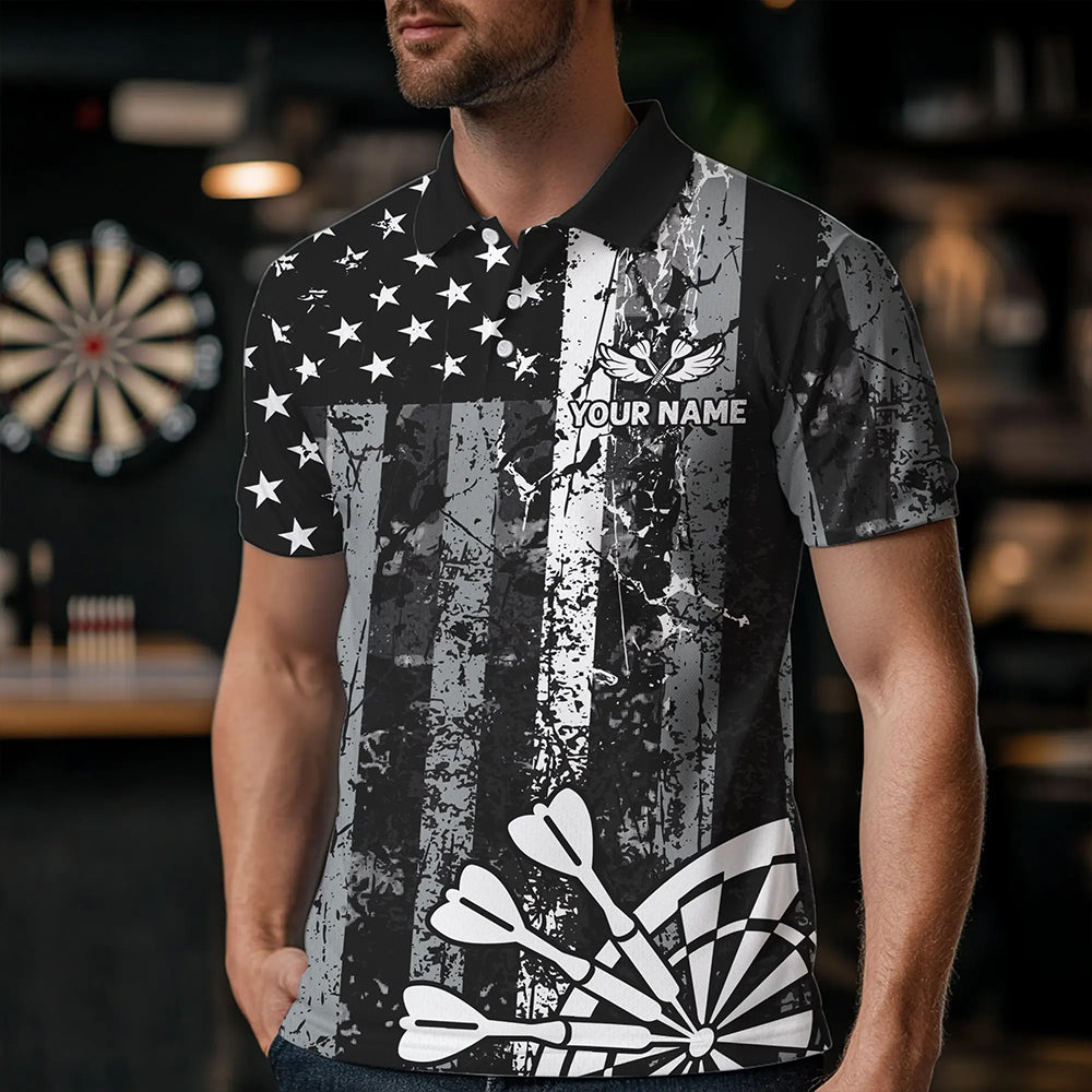 Custom Black Grunge US Flag Patriotic Darts, Retro Darts Board Darts Team