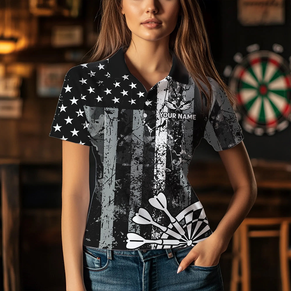 Custom Black Grunge US Flag Patriotic Darts, Retro Darts Board Darts Team