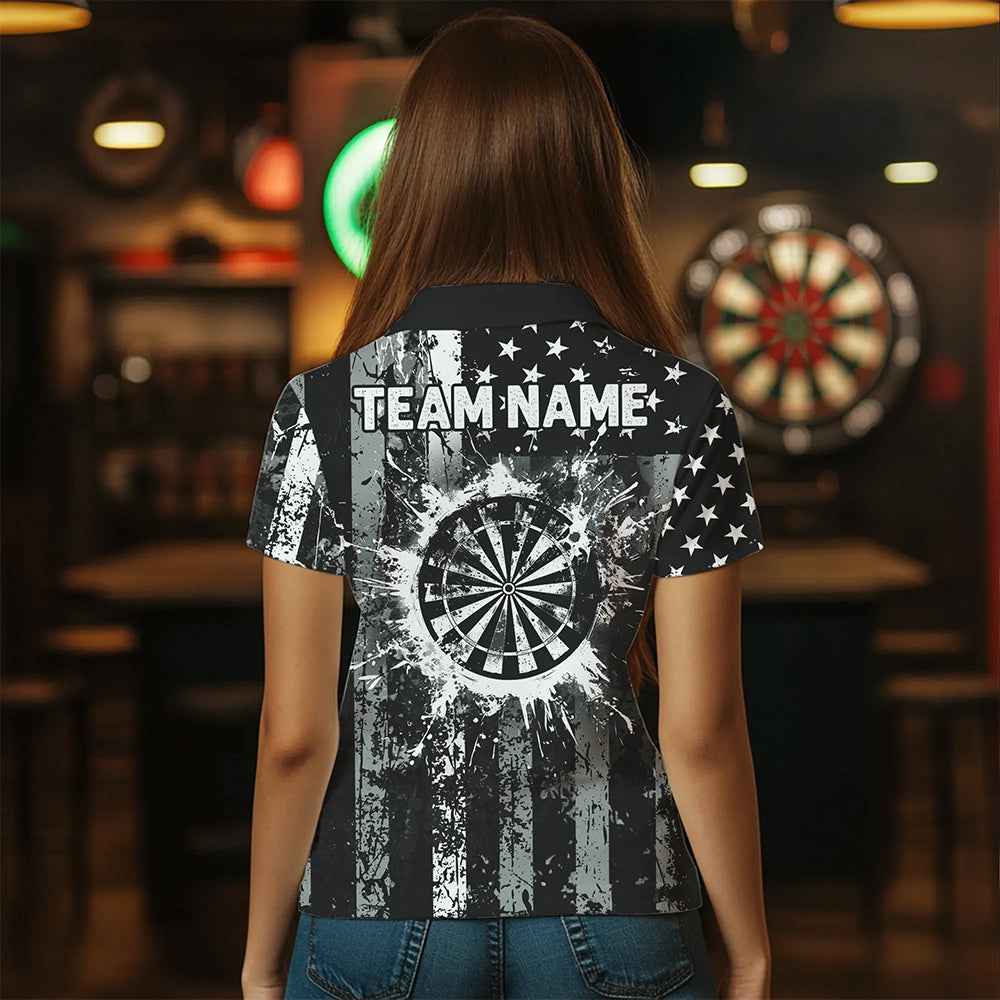 Custom Black Grunge US Flag Patriotic Darts, Retro Darts Board Darts Team