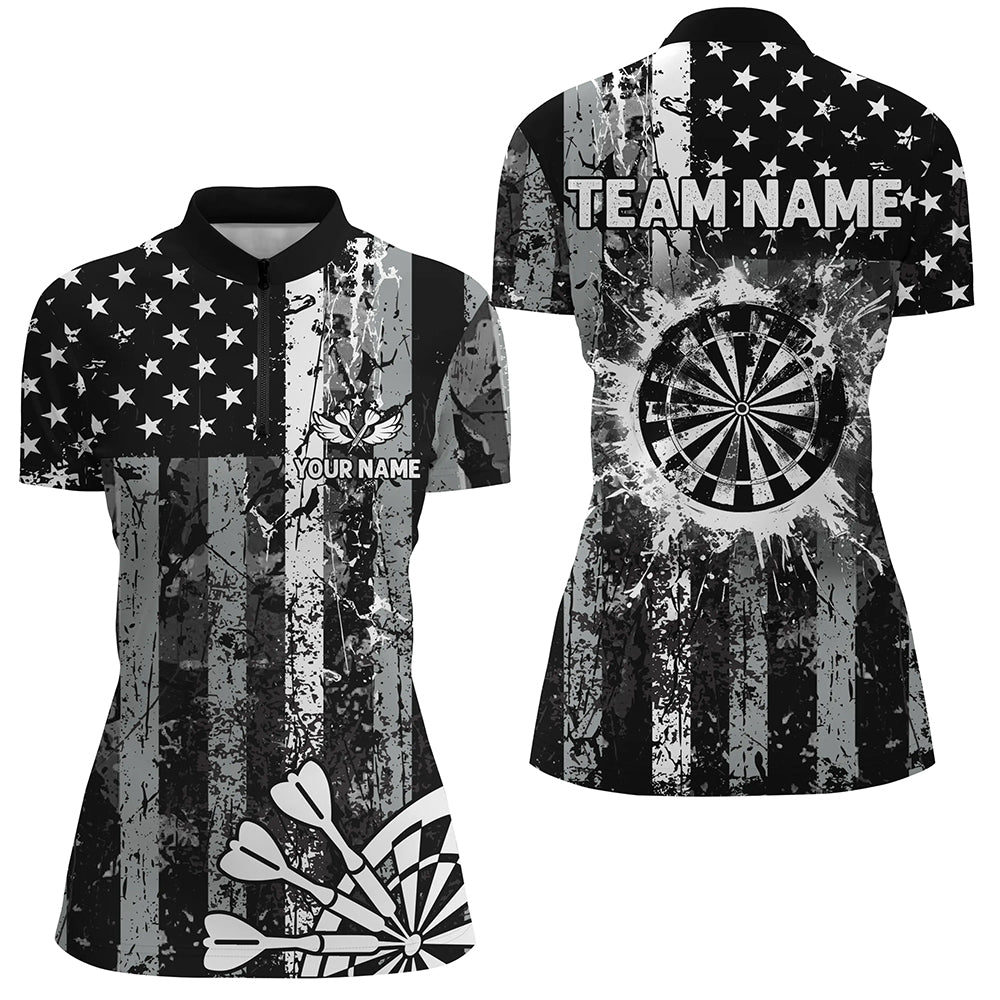 Custom Black Grunge US Flag Patriotic Darts, Retro Darts Board Darts Team